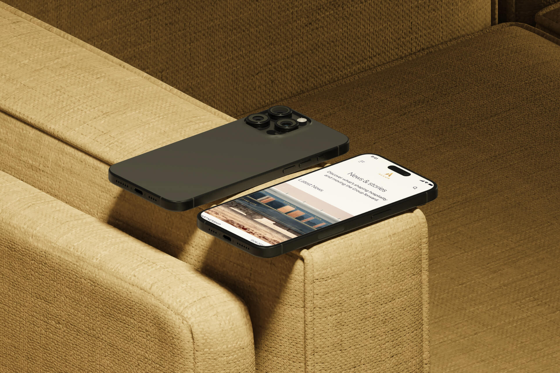 La déclinaison mobile : la page News & stories, avec son fil d'actualités en défilement horizontal.